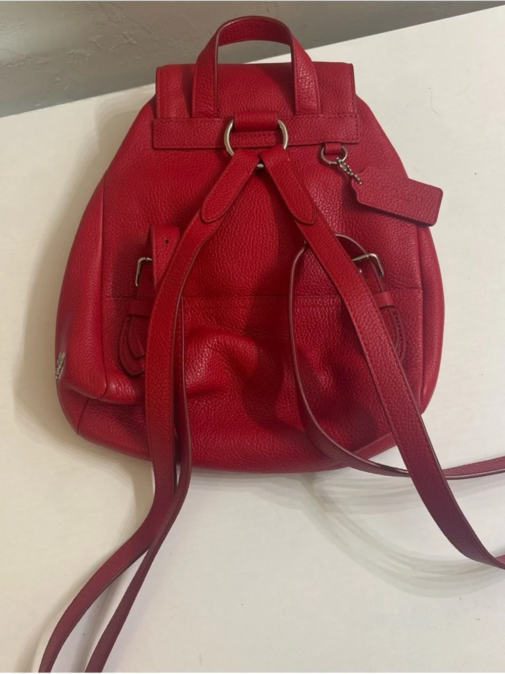 Coach Red Pebbled Leather Mini Backpack with Turn-Lock Front Pocket